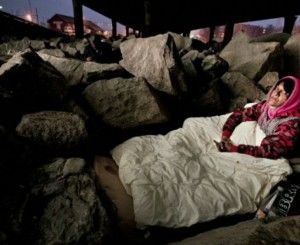 Tigani români dormind printre stânci, sub un pod. FOTO: Aftenposten